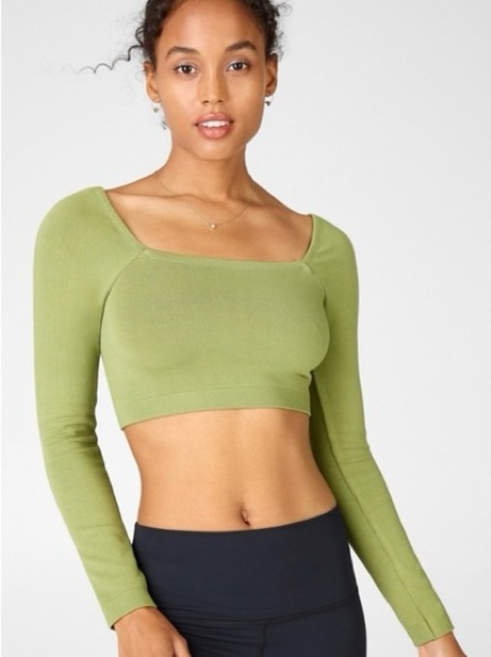 New tags Fabletics Women’s Square-Neck Cropped Top - Green stretch medium